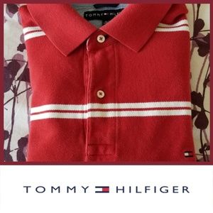 RED STRIPED TOMMY HILFIGER POLO SHIRT - CHEAP/USED